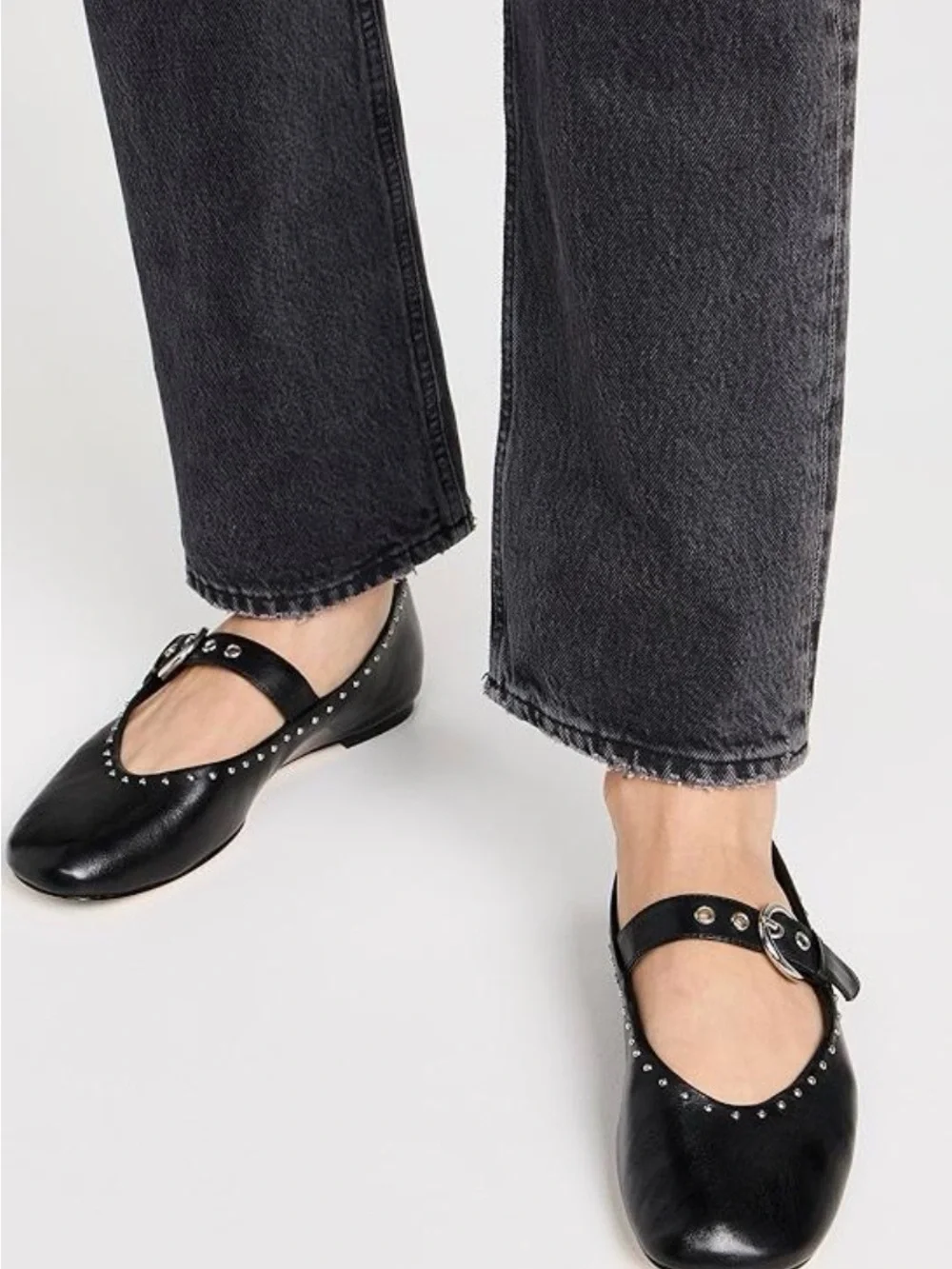 Reformation Bethany Studded Black Studded Mary Jane Flats with Buckle size 7 EUC